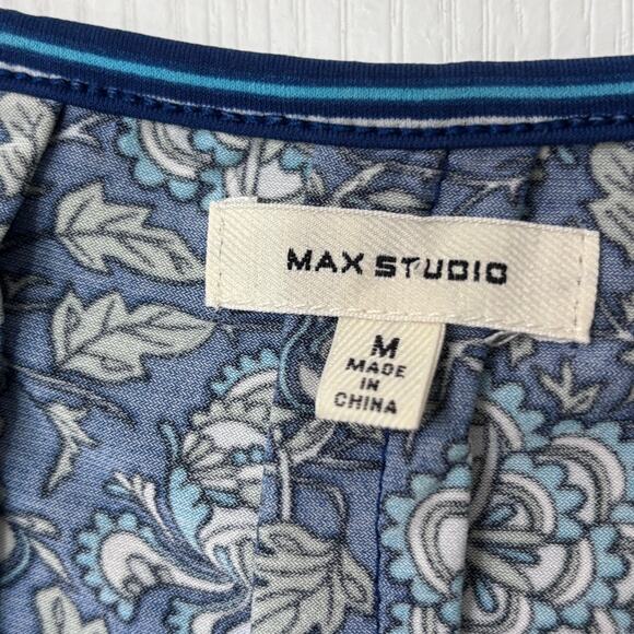 Max Studio Wms Med Navy Floral Print Jersey Knit Swing Dress Cottagecore - Picture 3 of 10